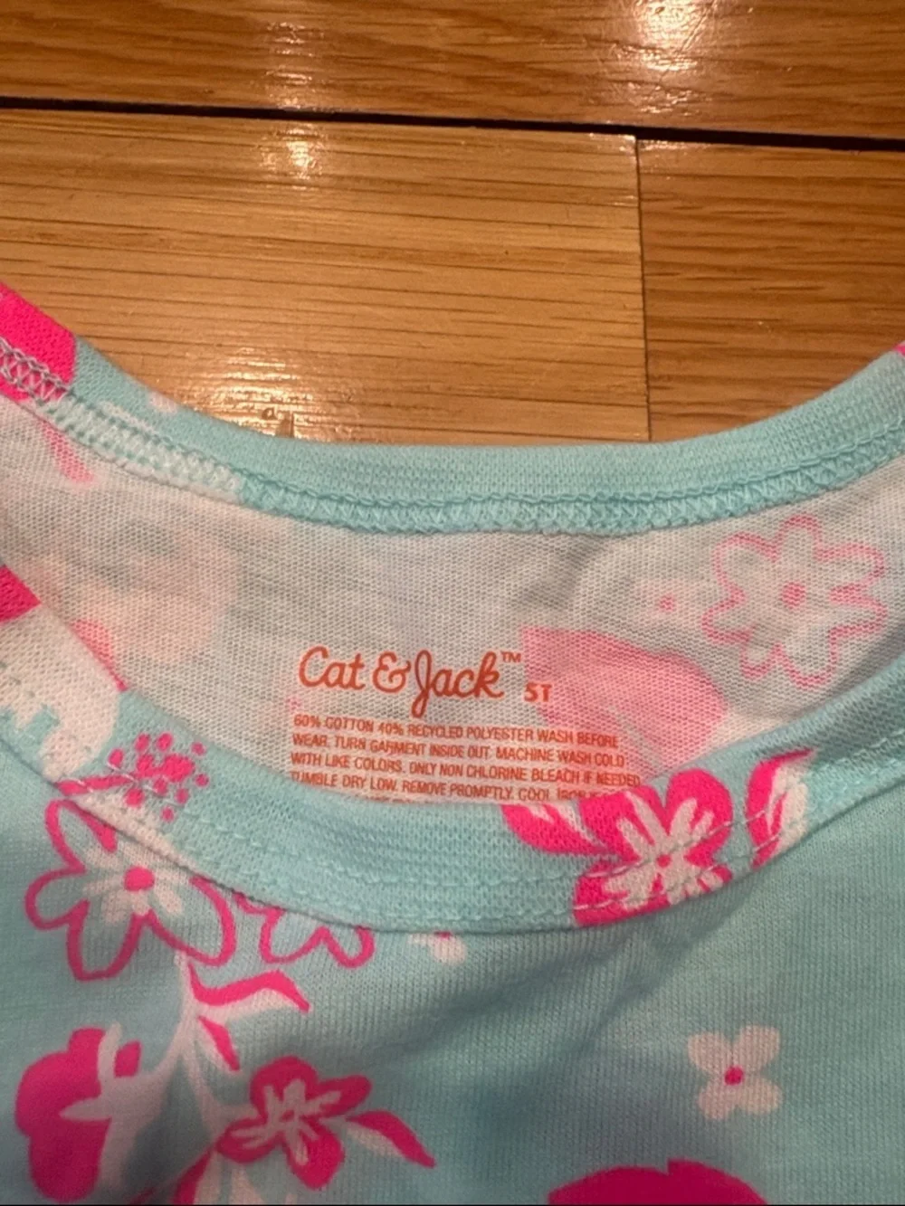 Cat & Jack Aqua Floral Tank Top with Pink and White Flowers